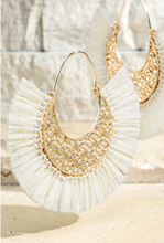 Load image into Gallery viewer, Raffia Fan Tassel Earrings
