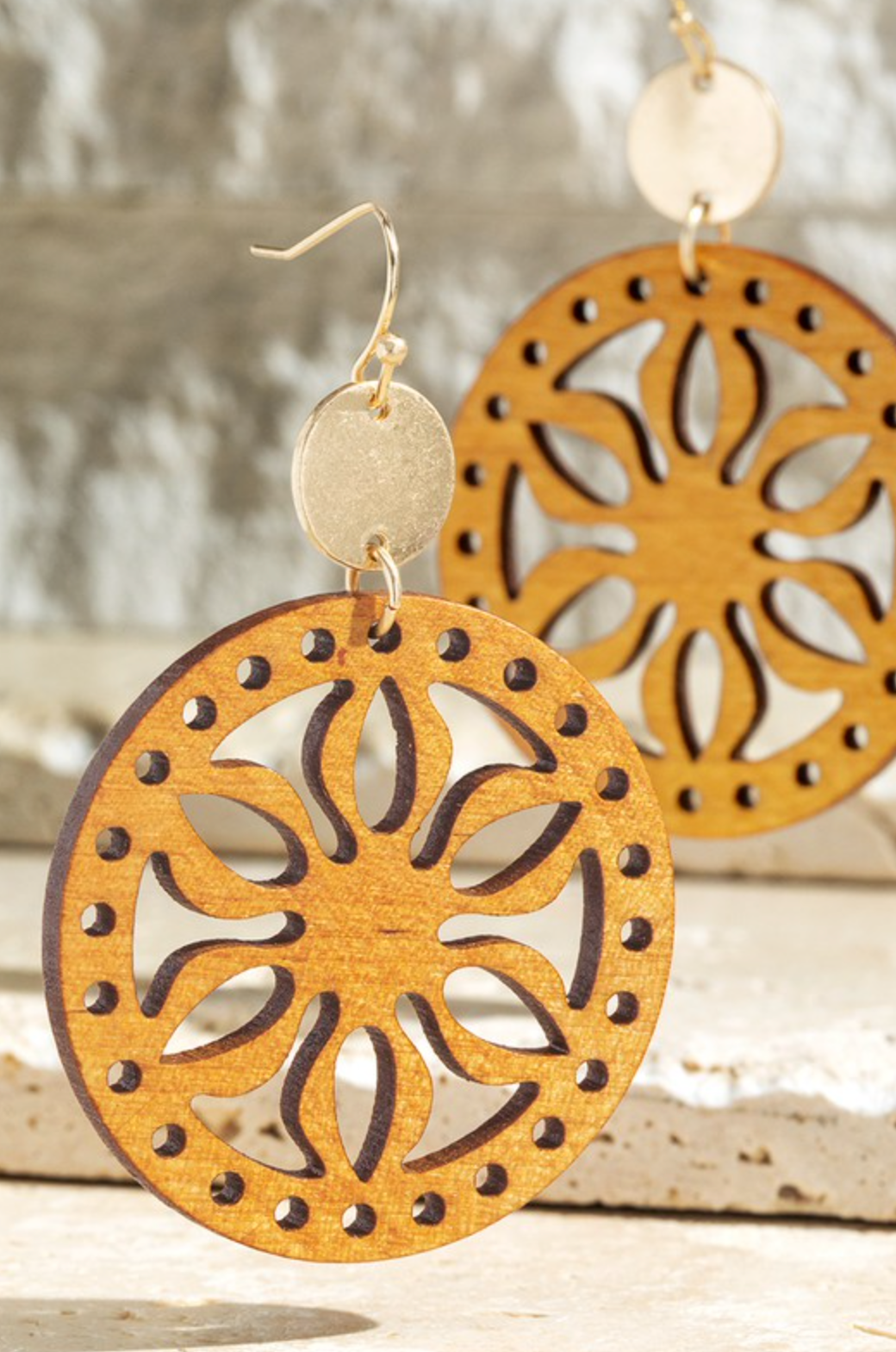 Flower Laser Cut Wood Earrings