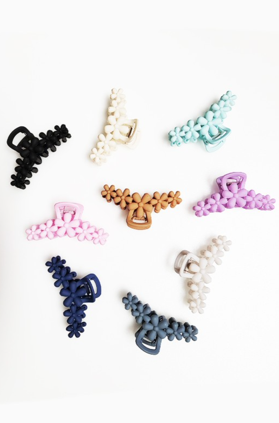 Matte Color Flower In a Row Shape Hair Claw Clip