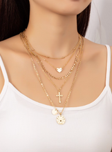 Load image into Gallery viewer, Five Row Mixed Chain with Heart Cross Coin Pendants
